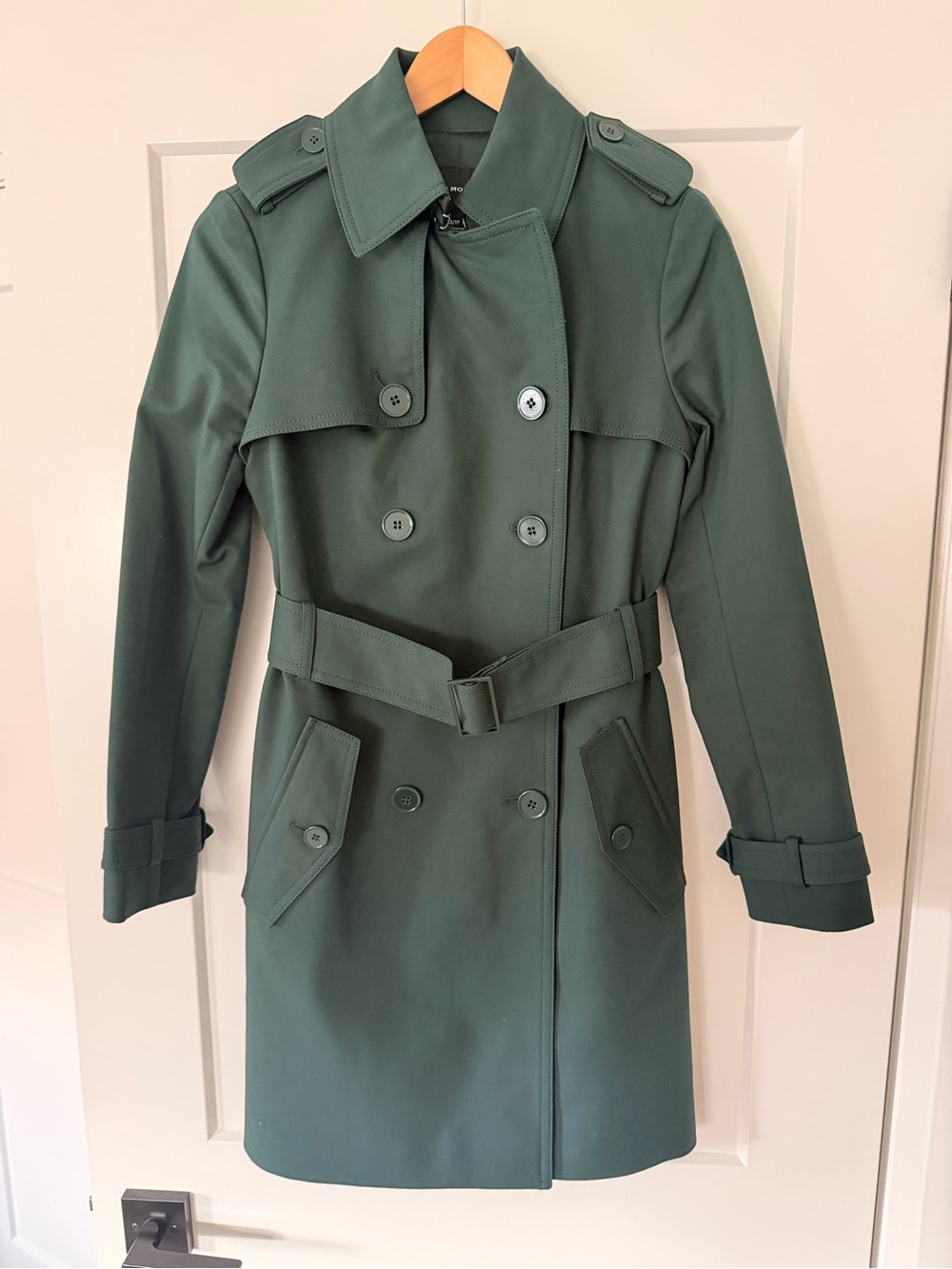 Club Monaco Forest Green Double-Breasted Trench Coat